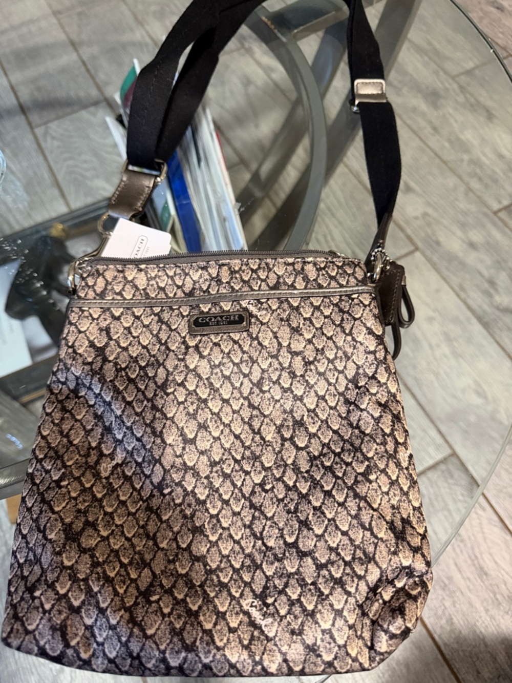 NWT Coach Brown and Black Snake-Print Crossbody Bag